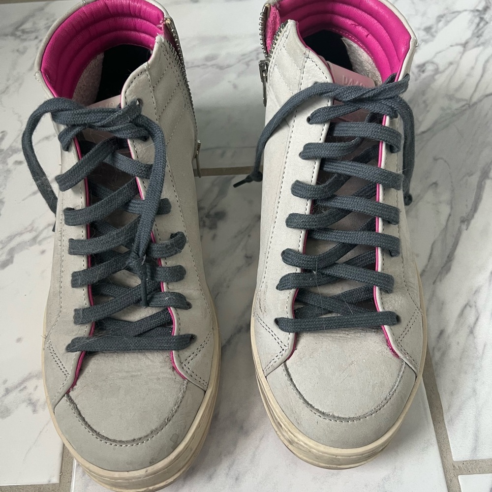P448 Gray and Pink High-Top Sneakers